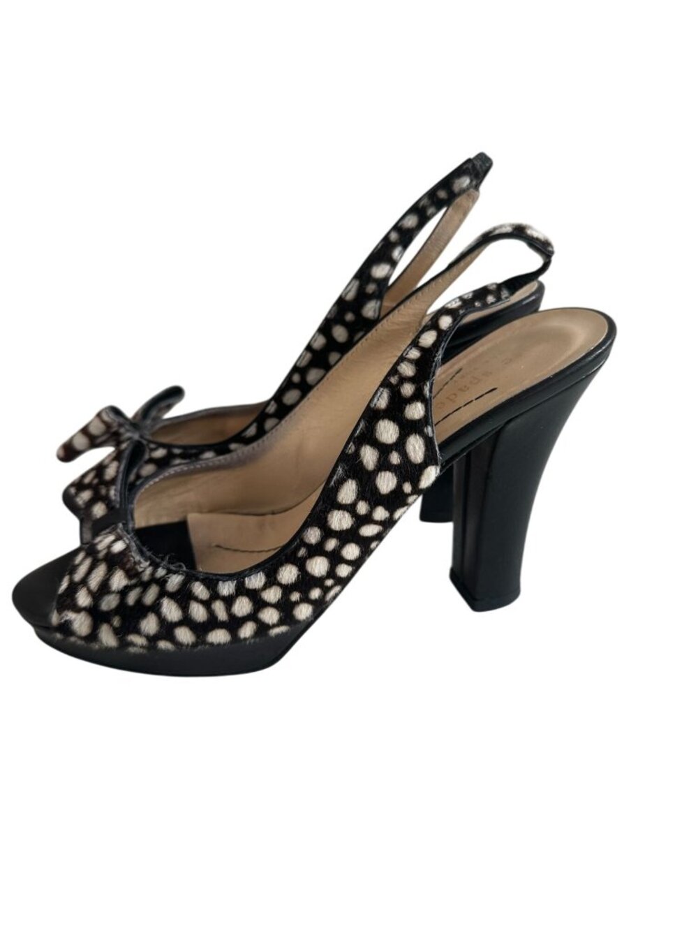 KATE SPADE Vintage Y2K Brown Cream Calf Hair Slingbacks Heels Size 6 - Picture 4 of 8